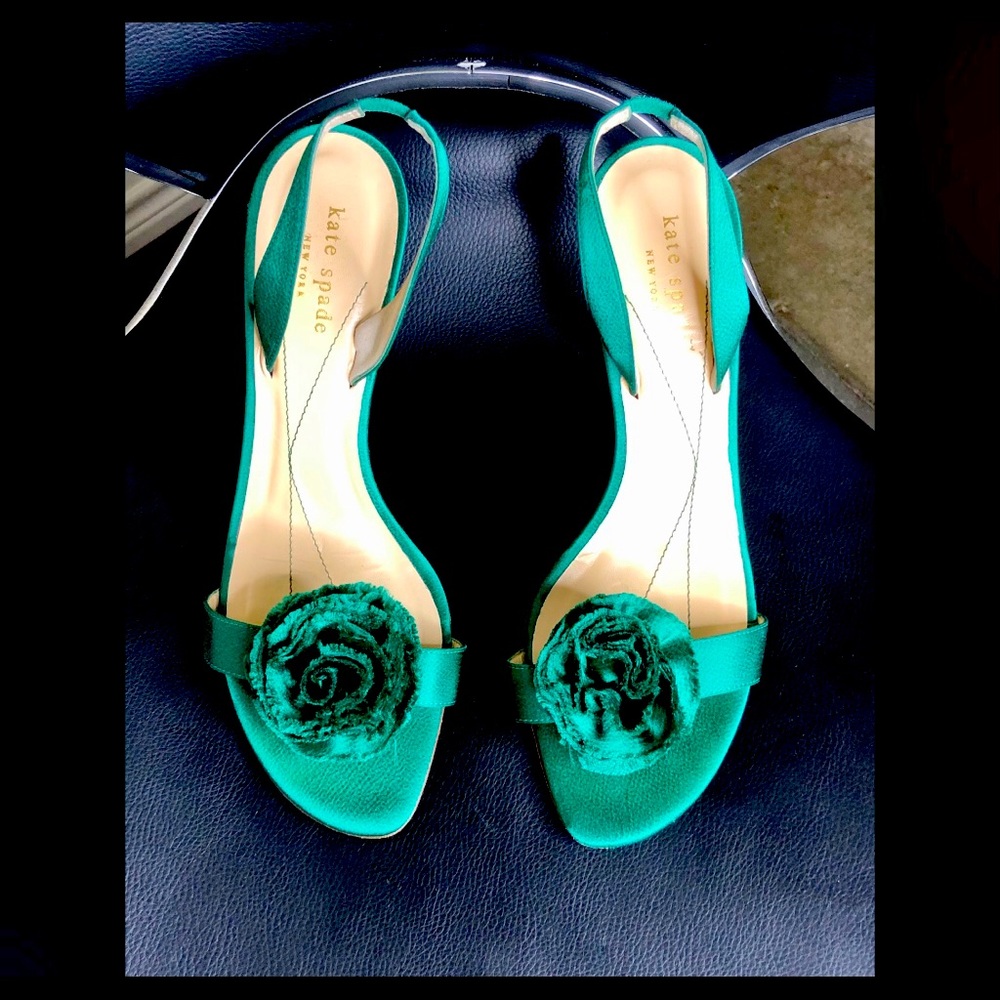 Green Silk Kate Spade Heels with Satin Flower!